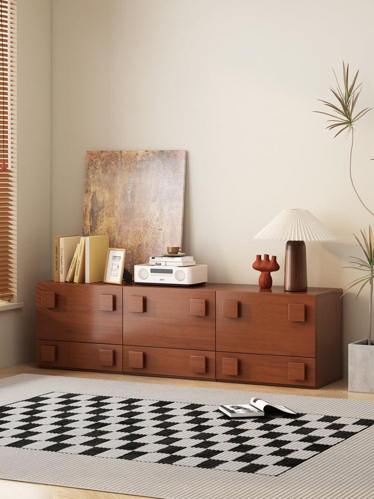 Retro Solid Wood Cube Storage Cabinet with Safety Door & Drawer Nightstands Bedside End Table - Image 5