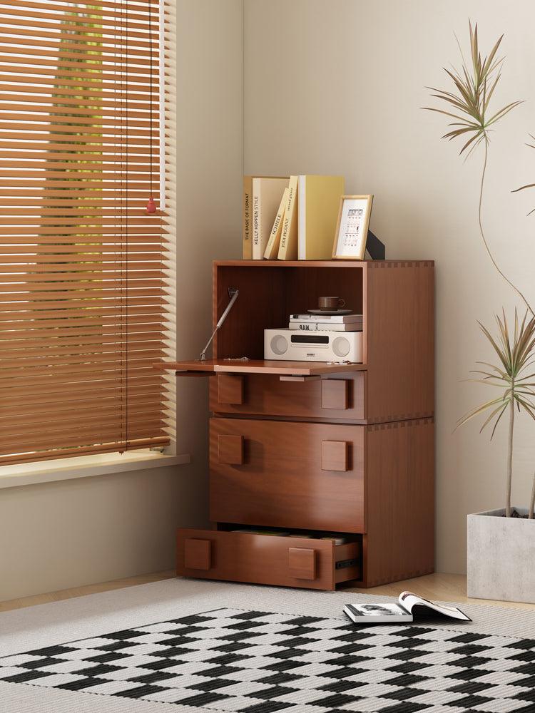 Retro Solid Wood Cube Storage Cabinet with Safety Door & Drawer Nightstands Bedside End Table - Image 4