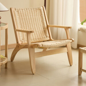 Alternative view of Handwoven Rope Lounge Chair with Solid Wood Frame – Modern Accent Seating