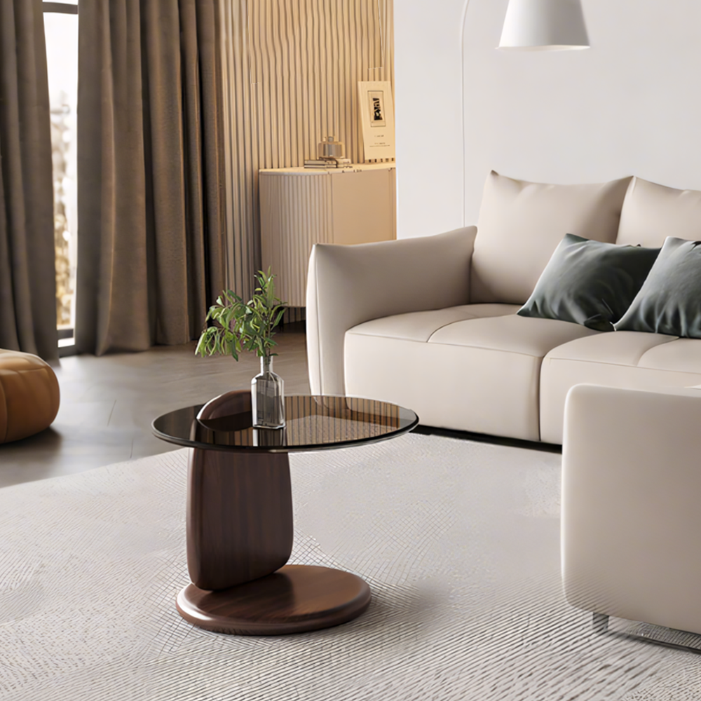 Modern Glass Coffee Table Set, Round Tempered Glass Top with Solid Wood Base – Contemporary Living Room Center Table - Image 15
