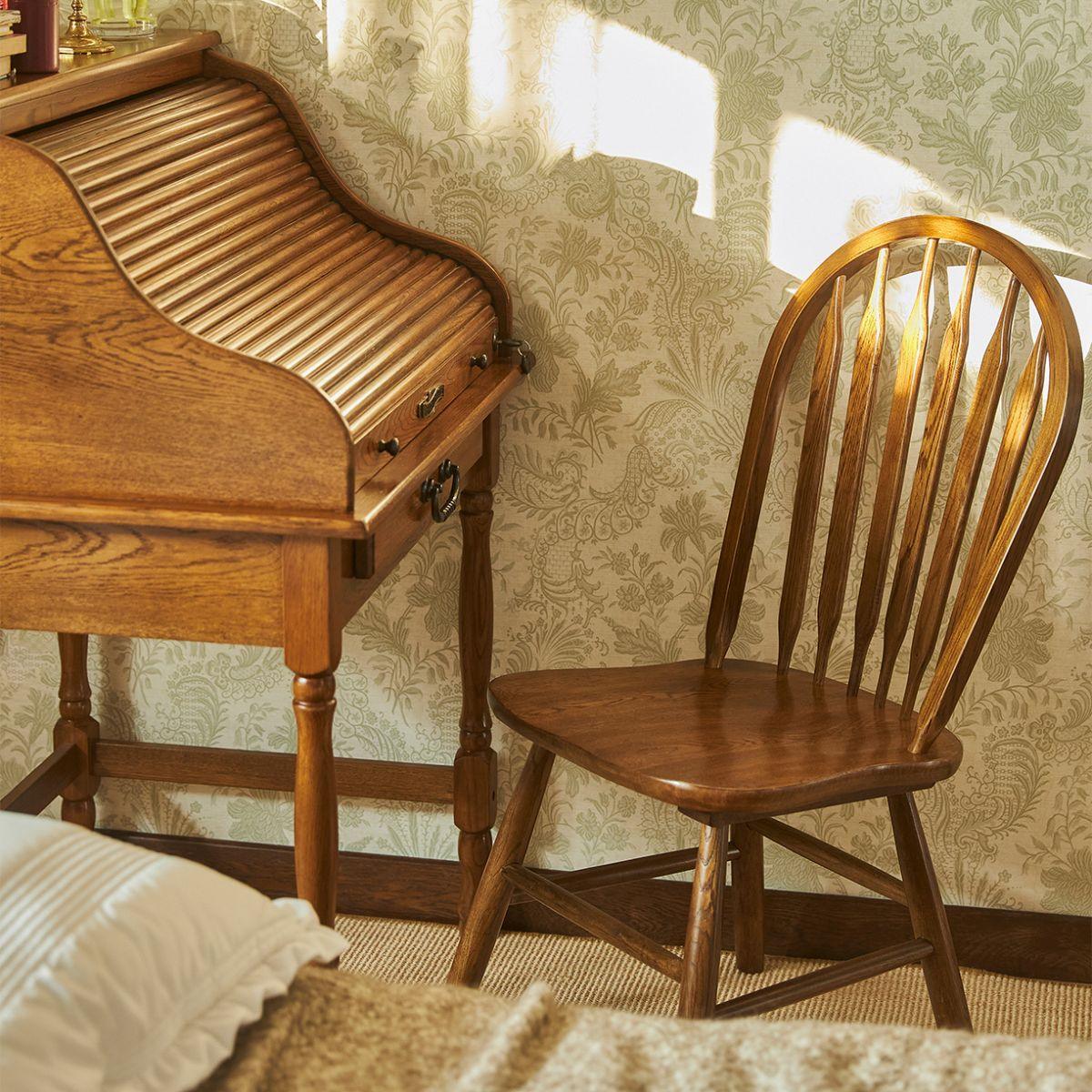 Oak Wood Windsor Back Side Chair for Home - Set of 2 - Image 8