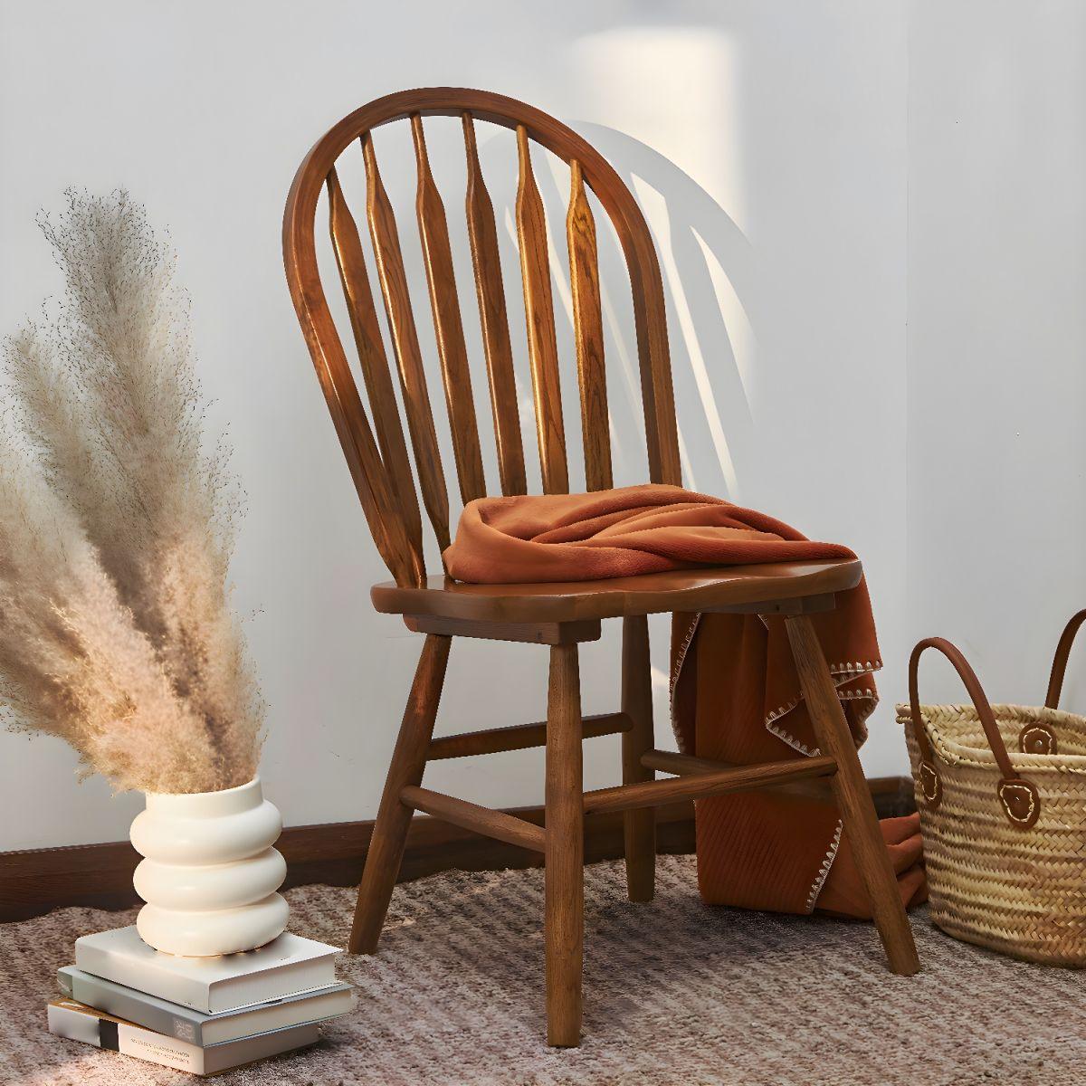 Oak Wood Windsor Back Side Chair for Home - Set of 2 - Image 2