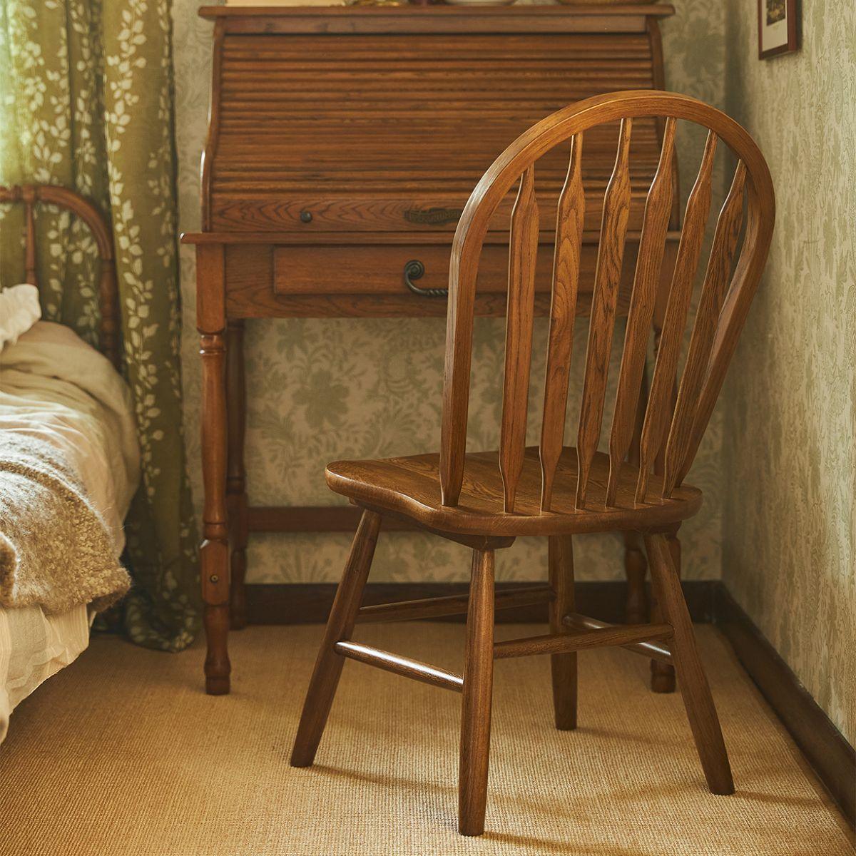 Oak Wood Windsor Back Side Chair for Home - Set of 2 - Image 3