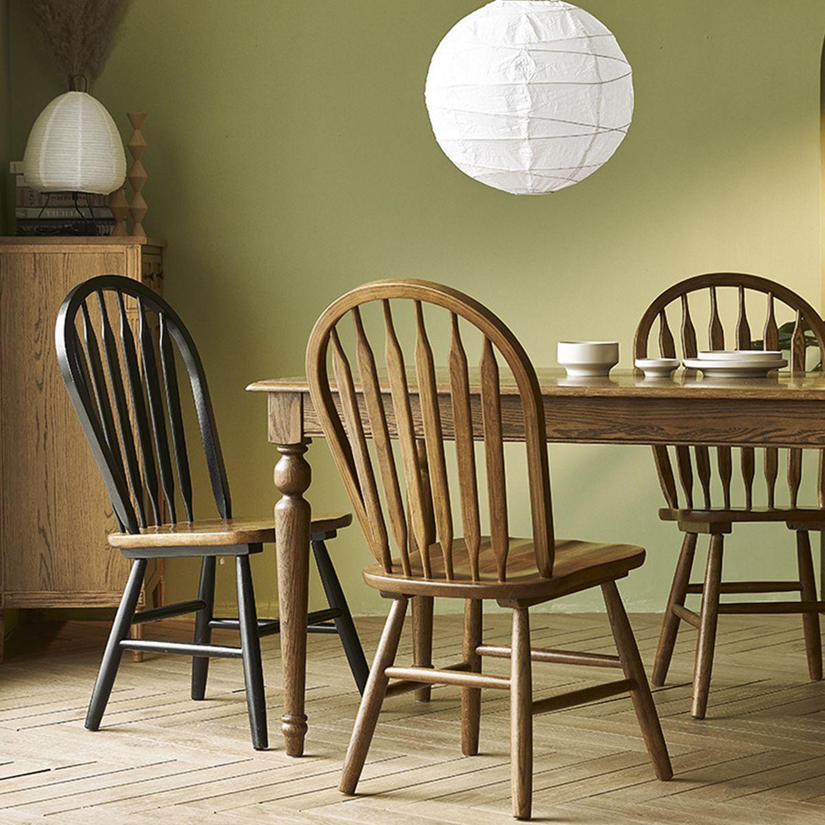 Oak Wood Windsor Back Side Chair for Home - Set of 2 - Image 4