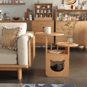 Alternative view of Solid Wood Cat Bed Side Table | Mini Coffee Table & Creative Corner Rack
