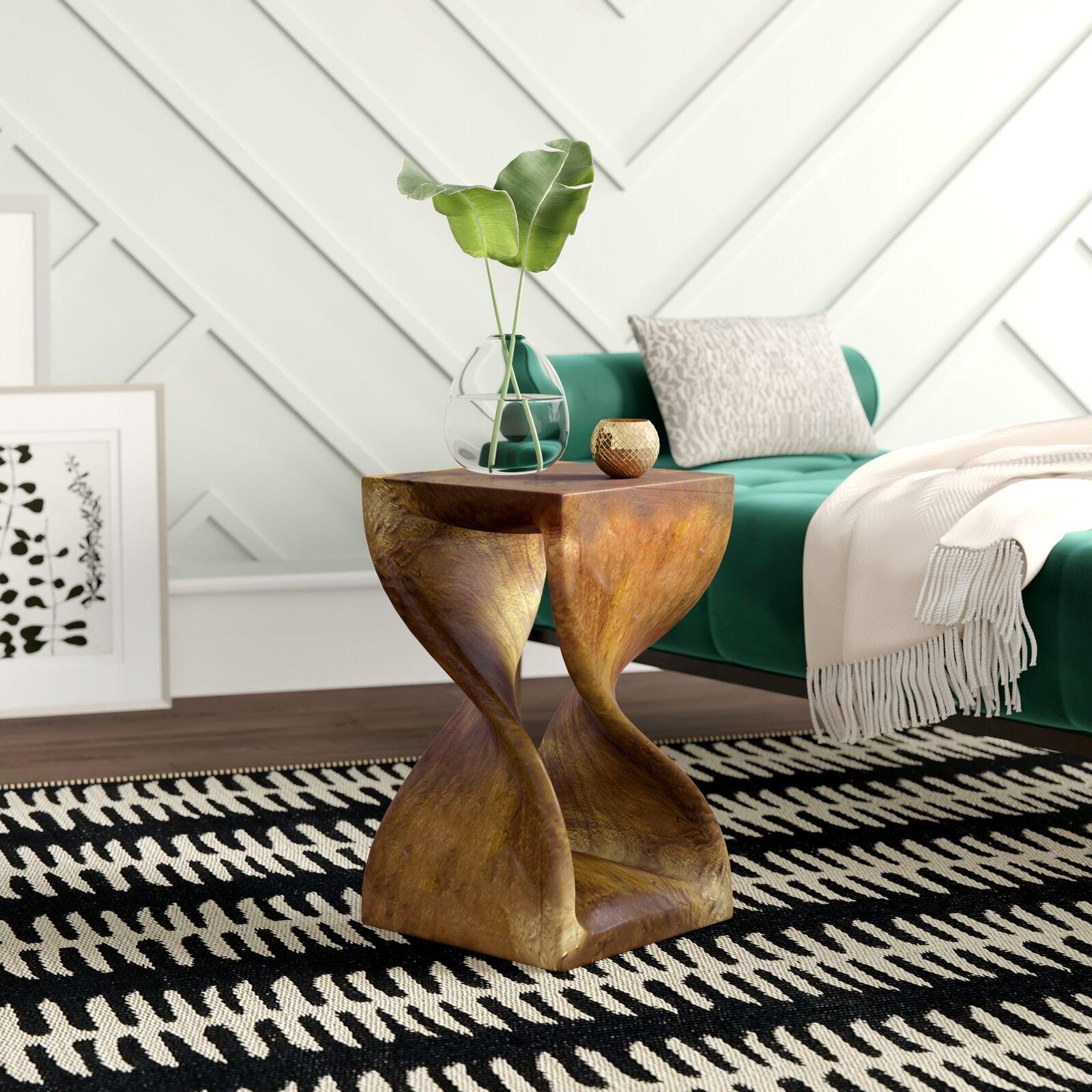 Handmade Solid Wood Double Twist Side Table | Rustic Natural Grain Abstract Form - Image 12