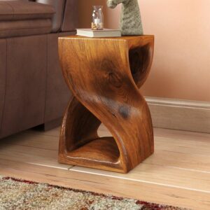 Alternative view of Handmade Solid Wood Double Twist Side Table | Rustic Natural Grain Abstract Form