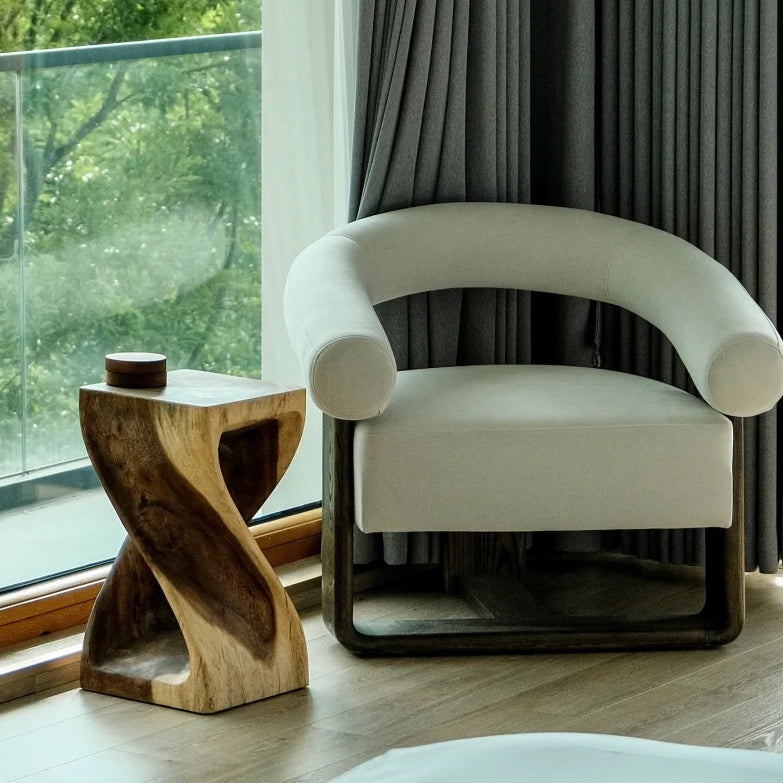 Handmade Solid Wood Double Twist Side Table | Rustic Natural Grain Abstract Form - Image 9