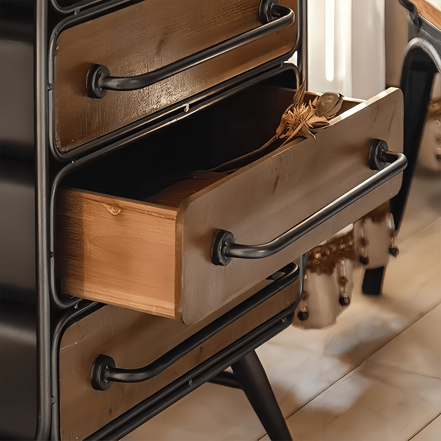 Living Room Storage Cabinet Industrial Tall Kitchen Cabinets With 4 Drawers - Image 7