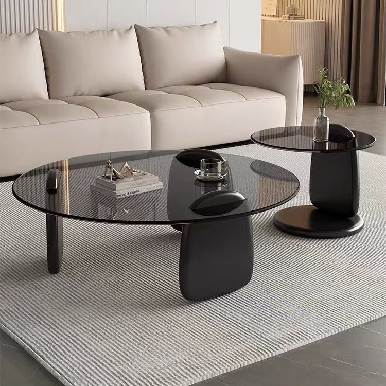 Modern Glass Coffee Table Set, Round Tempered Glass Top with Solid Wood Base – Contemporary Living Room Center Table - Image 9