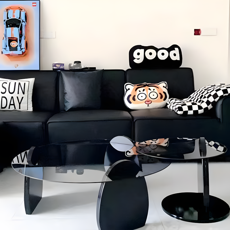 Modern Glass Coffee Table Set, Round Tempered Glass Top with Solid Wood Base – Contemporary Living Room Center Table - Image 3