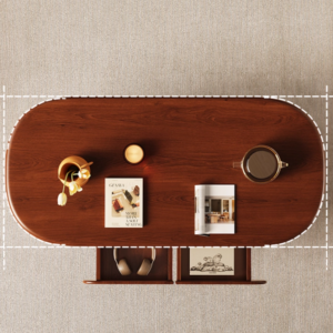 Alternative view of Solid Wood Oval Coffee Table, Compact Living Room Coffee Table, Double-Layer Storage Coffee Table, Modern Minimalist Coffee Table