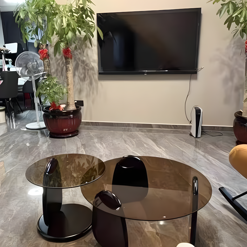 Modern Glass Coffee Table Set, Round Tempered Glass Top with Solid Wood Base – Contemporary Living Room Center Table - Image 4