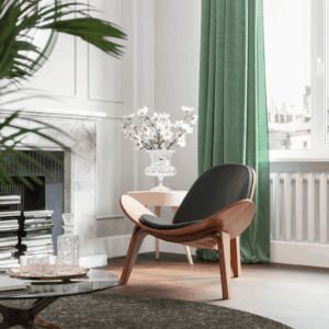 Alternative view of Light Luxury Arch Shell Chair, Walnut Finish Lounge Chair, Modern Shell Chair, Italian Leather Armless Chair