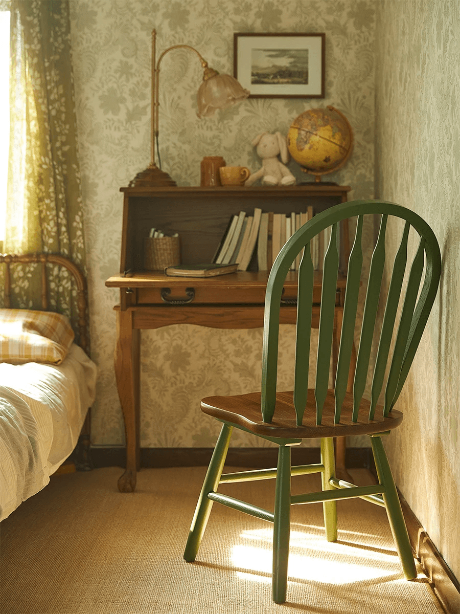 Oak Wood Windsor Back Side Chair for Home - Set of 2 - Image 11