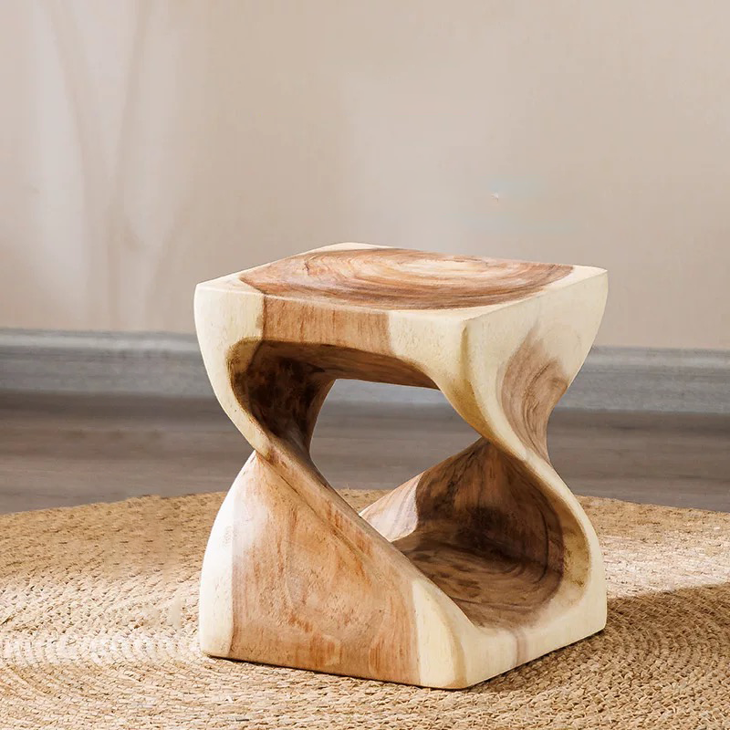 Handmade Solid Wood Double Twist Side Table | Rustic Natural Grain Abstract Form - Image 4