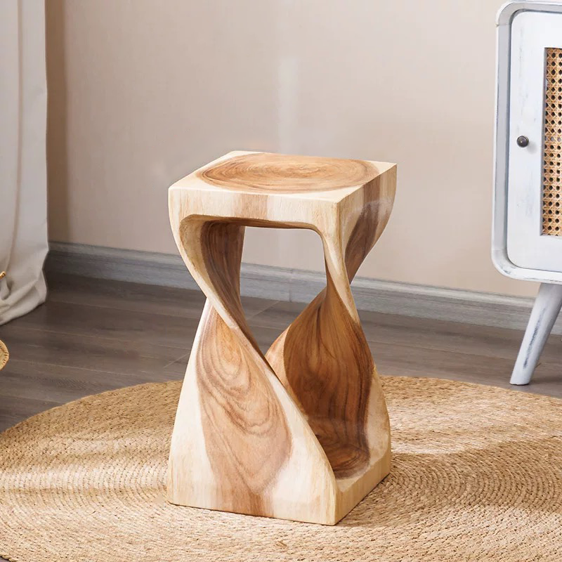Handmade Solid Wood Double Twist Side Table | Rustic Natural Grain Abstract Form - Image 5