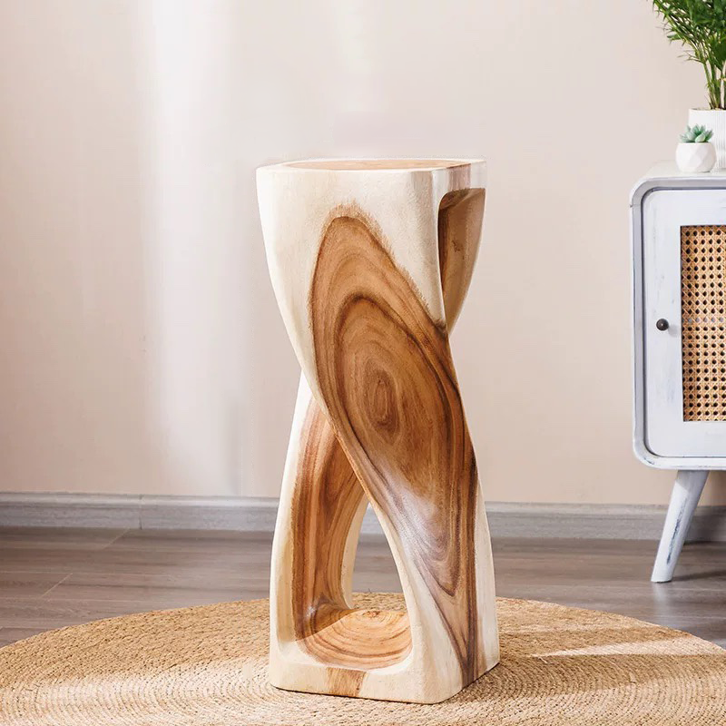 Handmade Solid Wood Double Twist Side Table | Rustic Natural Grain Abstract Form - Image 6