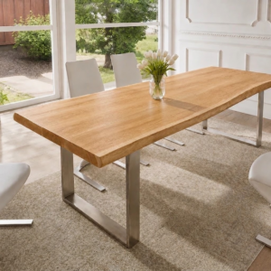 Alternative view of Rustic Live Edge Dining Table for 6 Person Wooden Tabletop Sled Base