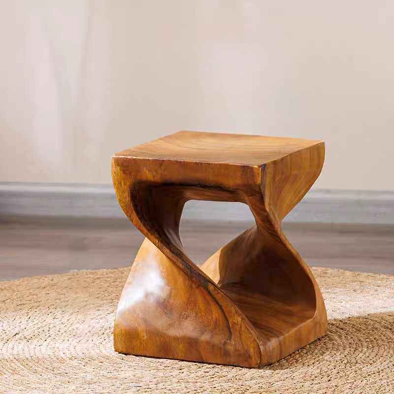 Handmade Solid Wood Double Twist Side Table | Rustic Natural Grain Abstract Form - Image 7