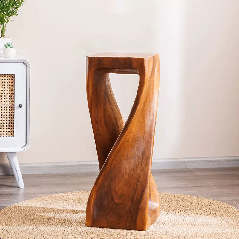 Handmade Solid Wood Double Twist Side Table | Rustic Natural Grain Abstract Form - Image 3