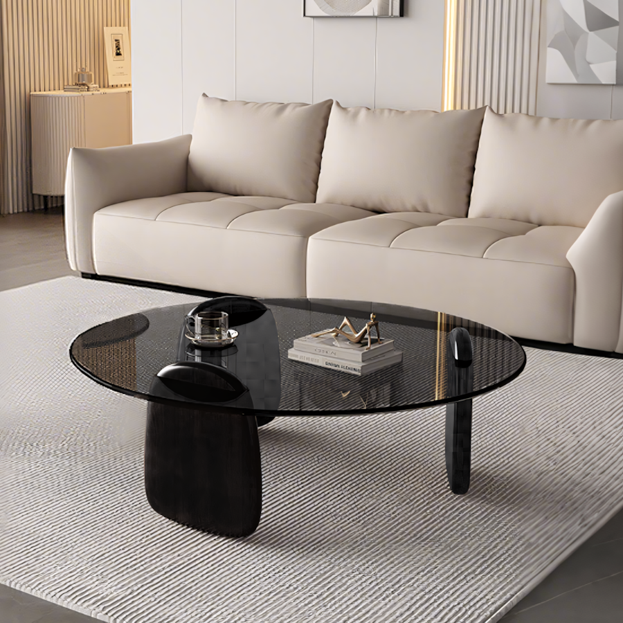 Modern Glass Coffee Table Set, Round Tempered Glass Top with Solid Wood Base – Contemporary Living Room Center Table - Image 12