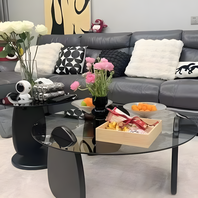 Modern Glass Coffee Table Set, Round Tempered Glass Top with Solid Wood Base – Contemporary Living Room Center Table - Image 6
