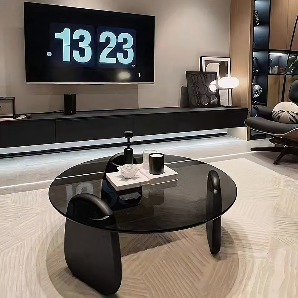 Modern Glass Coffee Table Set, Round Tempered Glass Top with Solid Wood Base – Contemporary Living Room Center Table - Image 14