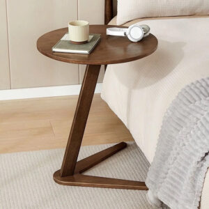 Alternative view of C-Shaped Solid Wood Side Table – Compact Sofa Table & Laptop Desk