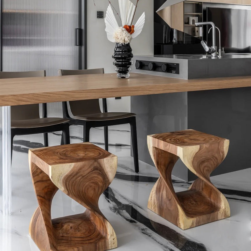 Handmade Solid Wood Double Twist Side Table | Rustic Natural Grain Abstract Form - Image 10