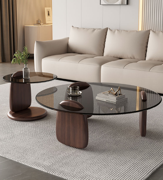 Modern Glass Coffee Table Set, Round Tempered Glass Top with Solid Wood Base – Contemporary Living Room Center Table - Image 10