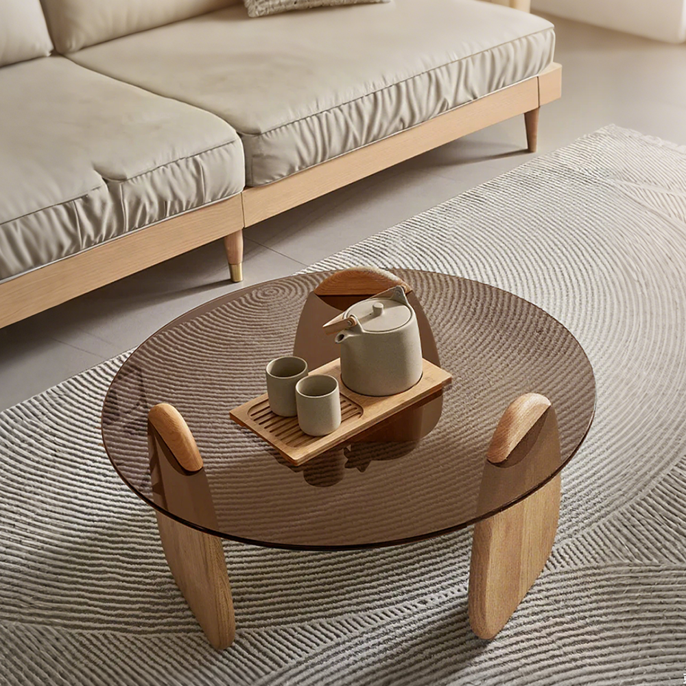 Modern Glass Coffee Table Set, Round Tempered Glass Top with Solid Wood Base – Contemporary Living Room Center Table - Image 13